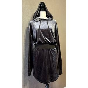Fashion Nova Erin Velvet Hooded Whimsigoth Mini Dress Women's Gray Medium New